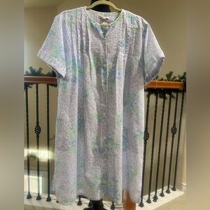 MISS ELAINE RETRO SEERSUCKER SNAP FRONT SHORT SLEEVE HOUSE COAT ROBE SIZE XL